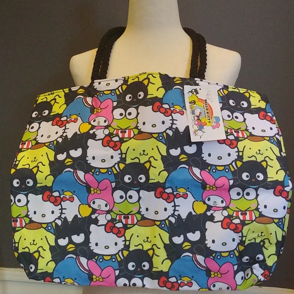 Sanrio Handbags - NWT Hello Kitty And Friends Sanrio Japan Nylon Tote Black Rope Straps